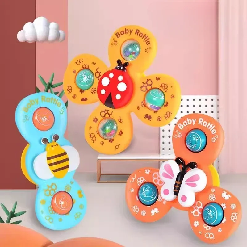 Jouet Spinner à ventouse pour bébé, moulin à vent, animal de dessin animé, jouets à main, jouets mentaires oriels pour les tout-petits, cadeau d'anniversaire, jouets de bain, 3 pièces 1