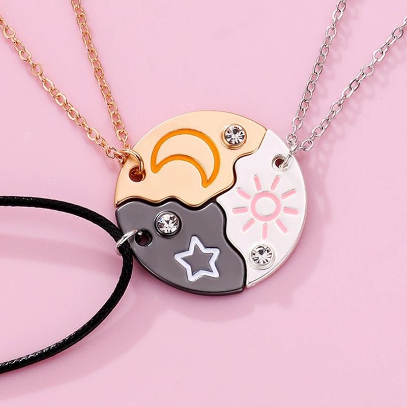 

Женское Ожерелье из 3 предметов, золотистое/серебристое/черное ожерелье в форме звезды, Луны, аксессуары для подарка другу, сестры дружбы