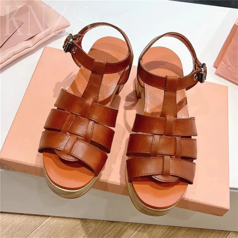 

Summer New Round Toe Fashion Chunky Heel Women Sandals Sexy High Heels Concise Buckle Strap Genuine Leather Casual Beach Shoes