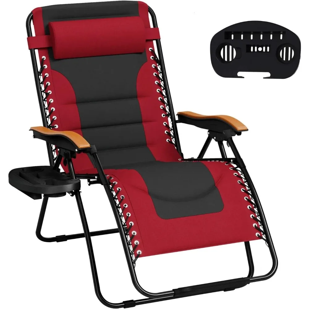 

Zero Gravity Chairs, Oversized Patio Recliner Chair, Padded Folding Lawn Chair with Cup Holder Tray, Support 400lbs