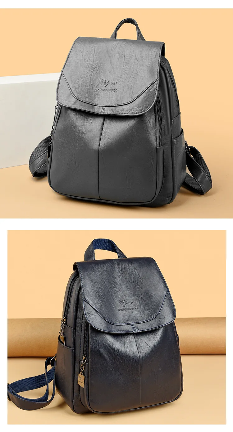 Women's Large Capacity Soft Leather Backpack Fashionable Versatile Travel Bag Urban Minimalist Style PU Material Zipper Opening Women's Large Capacity Soft Leather Backpack Fashionable Versatile Travel Bag Urban Minimalist Style PU Material Zipper Opening