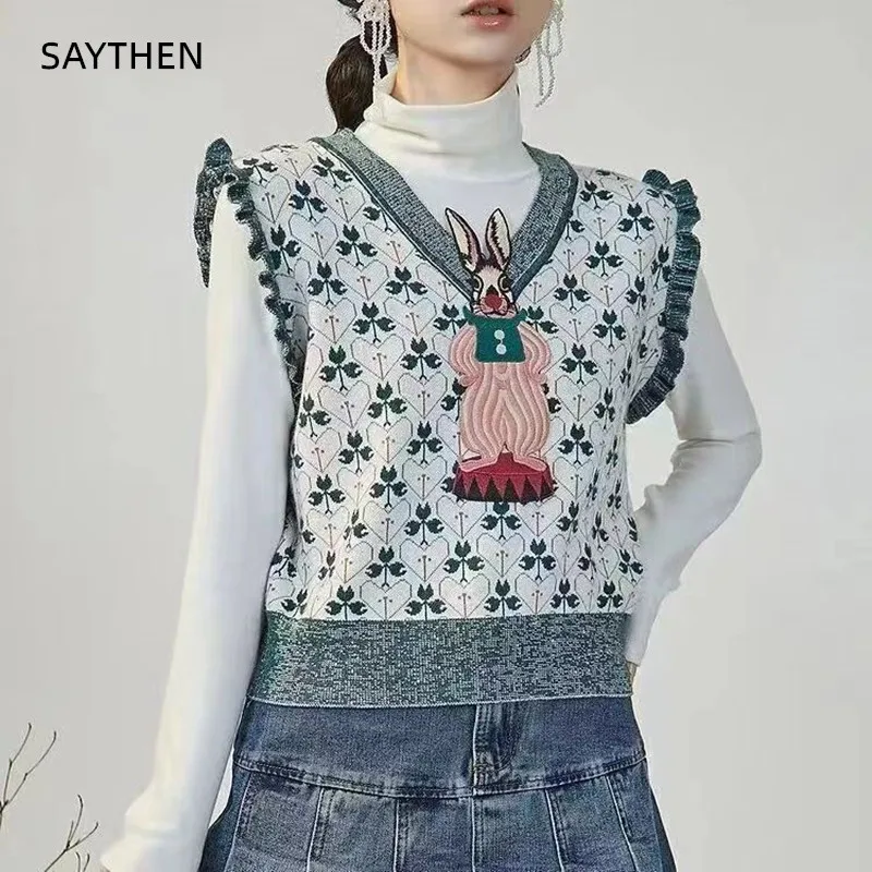 SAYTHEN Retro V-neck Jacquard Sweater Vest Women's Early Spring New Casual Cartoon Rabbit Fur Knitted Vest
SAYTHEN Retro V-neck Jacquard Sweater Vest Women's Early Spring New Casual Cartoon Rabbit Fur Knitted Vest
