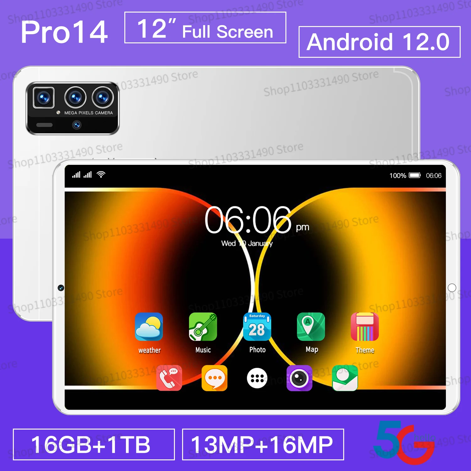 HOT 12 Inch HD Android Tablet Pro 14 16G+512GB Global Version Tablette For Laptop 5G Dual SIM Card or WIFI Google Play Tablets
HOT 12 Inch HD Android Tablet Pro 14 16G+512GB Global Version Tablette For Laptop 5G Dual SIM Card or WIFI Google Play Tablets
