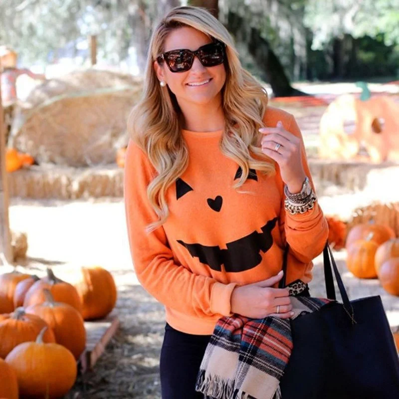Women Long Sleeve Casual Personality Sweatshirt Pullover Tops Halloween Pumpkin Print Female Casual Tracksuit Fashion Jumper New
Women Long Sleeve Casual Personality Sweatshirt Pullover Tops Halloween Pumpkin Print Female Casual Tracksuit Fashion Jumper New