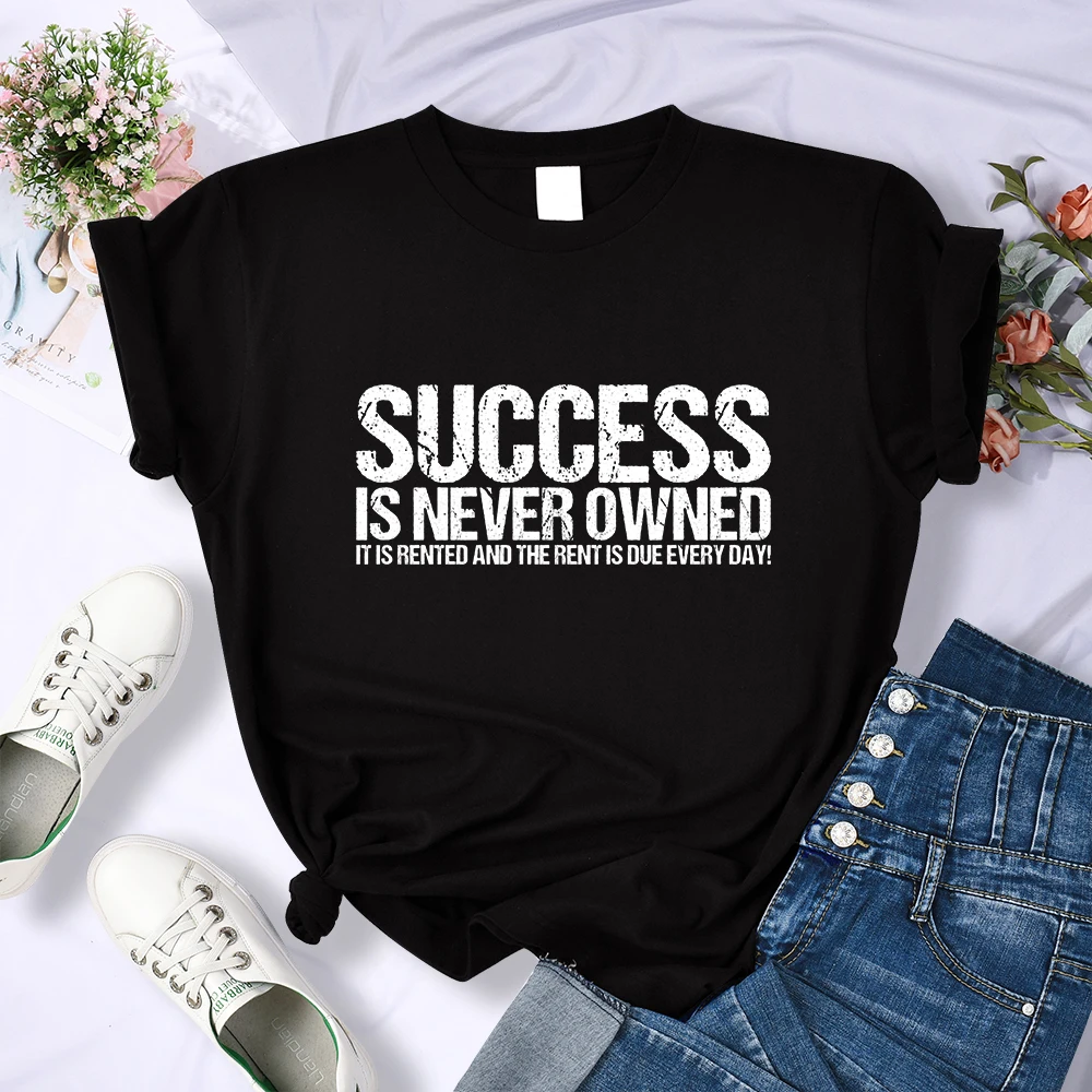 

Success Is Never Owned Slogan Womens Tshirt Street Hip Hop Crop Top Cool Summer Sweat Streetwear Breathable T Shirts Female