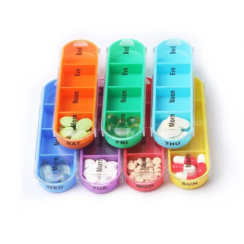 

Weekly Portable 7 Days Pill Box Colorful Design Stackable 4 Times a Day Medicine Storage Dispenser/Plastic Pill Organizer Boxs