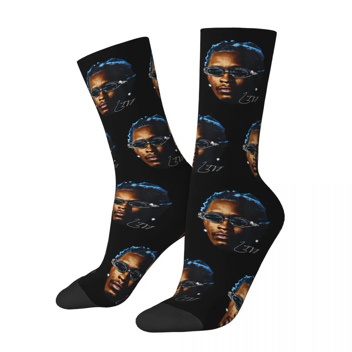 

Hip-hop Blue YoungThug Rap Rapper Hip Hop Head Design Basketball Socks Merch All Seasons Super Soft Long Socks Sweat Absorbing