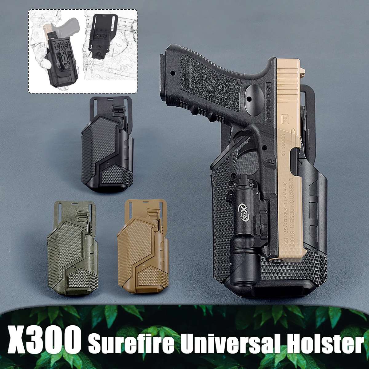 

Universal X300 Holster With Surefire X300 Flashlight Tactical Military Pistol SIG Glock17 19 Belt Drop Leg Platform QLS Holsters