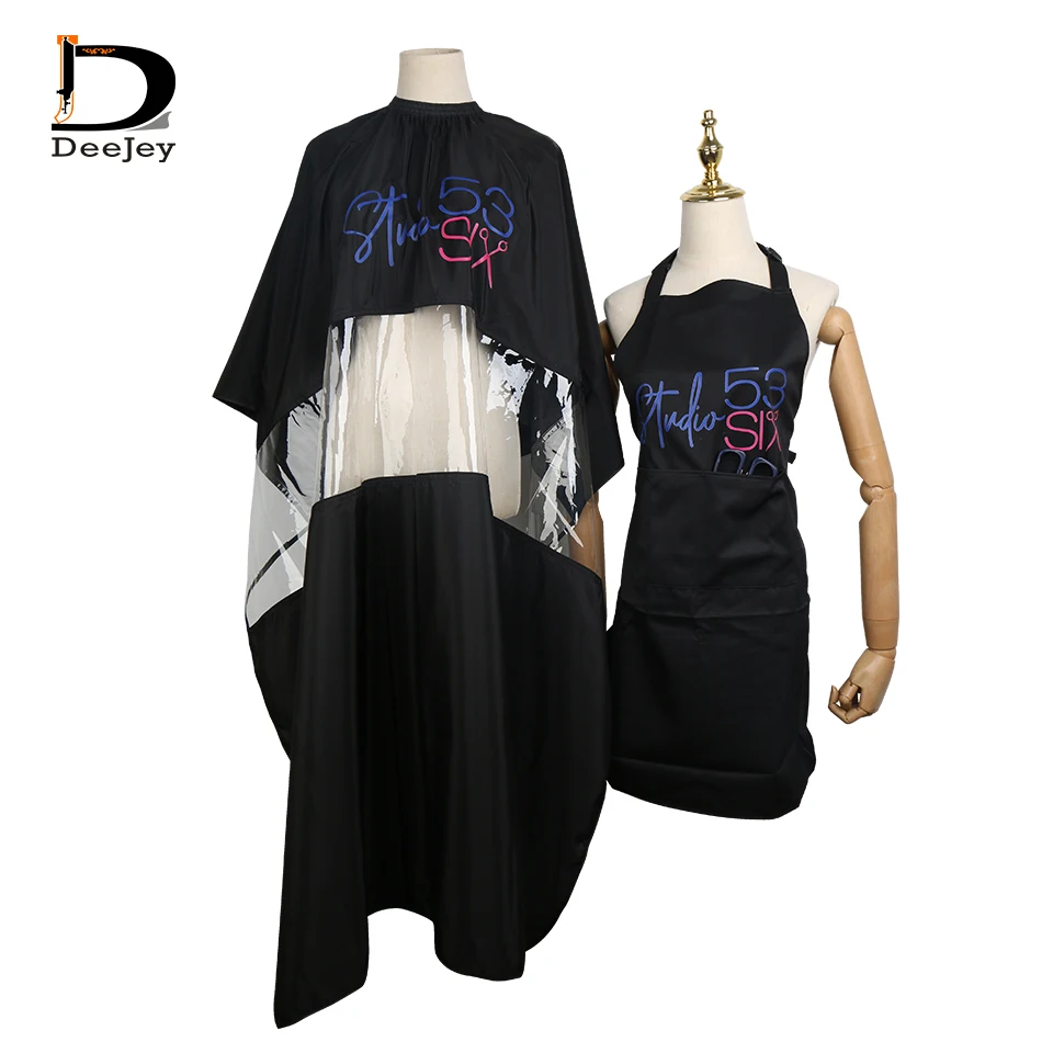 Customized logo name brand printing hairdressing cape and apron with clear transparent window
Customized logo name brand printing hairdressing cape and apron with clear transparent window