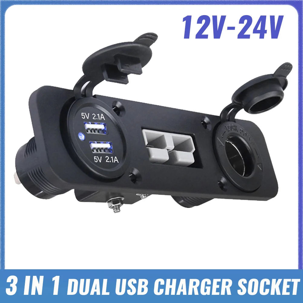 

3 In 1 Dual USB 4.2A Car Cigarette Socket Charger For 50A Anderson Plug Recessed Flush Plate for Caravan Camper Boat Truck