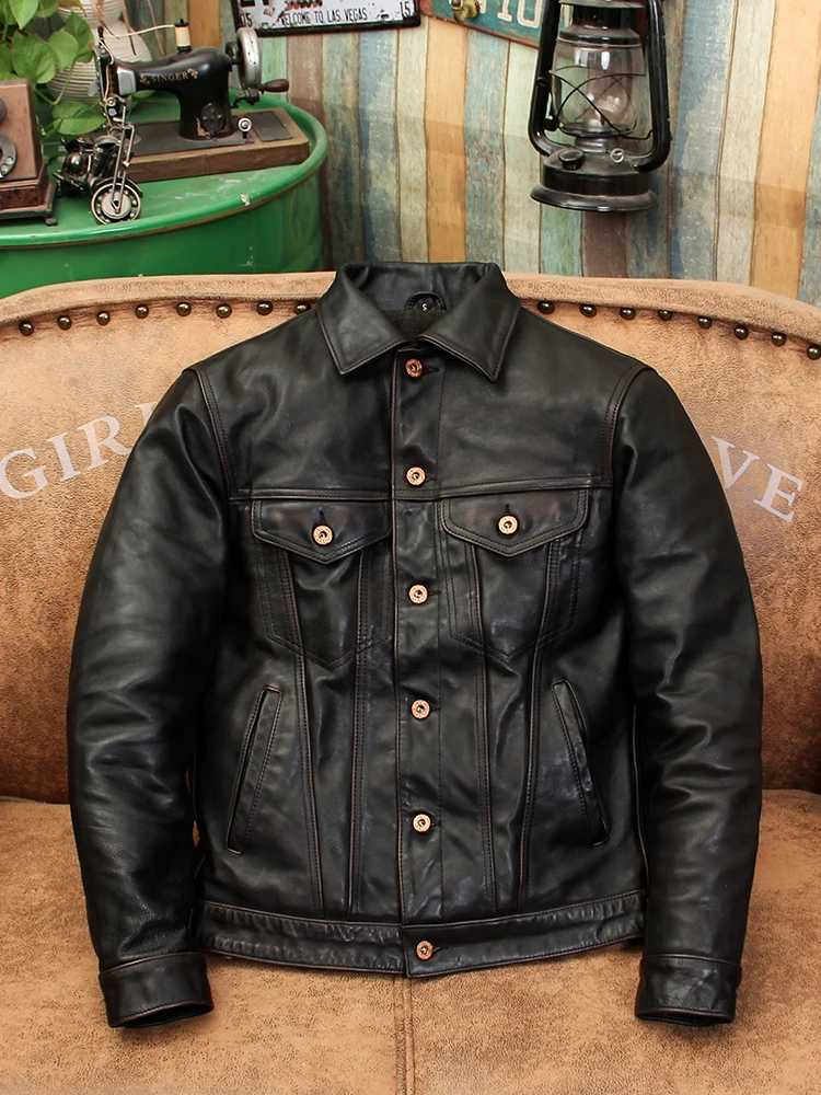 Vintage 507 Tea Core Oil Wax Horse Leather Motorcycle Jacket Men's Genuine Leather Coat Lapel Denim Leather Coat
Vintage 507 Tea Core Oil Wax Horse Leather Motorcycle Jacket Men's Genuine Leather Coat Lapel Denim Leather Coat