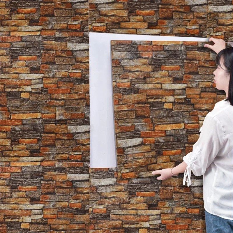 

10Pcs 3D Brick Wall Stickers DIY Self Adhensive Decor Foam Waterproof Wall Covering Wallpaper for TV Background Kids Living Room