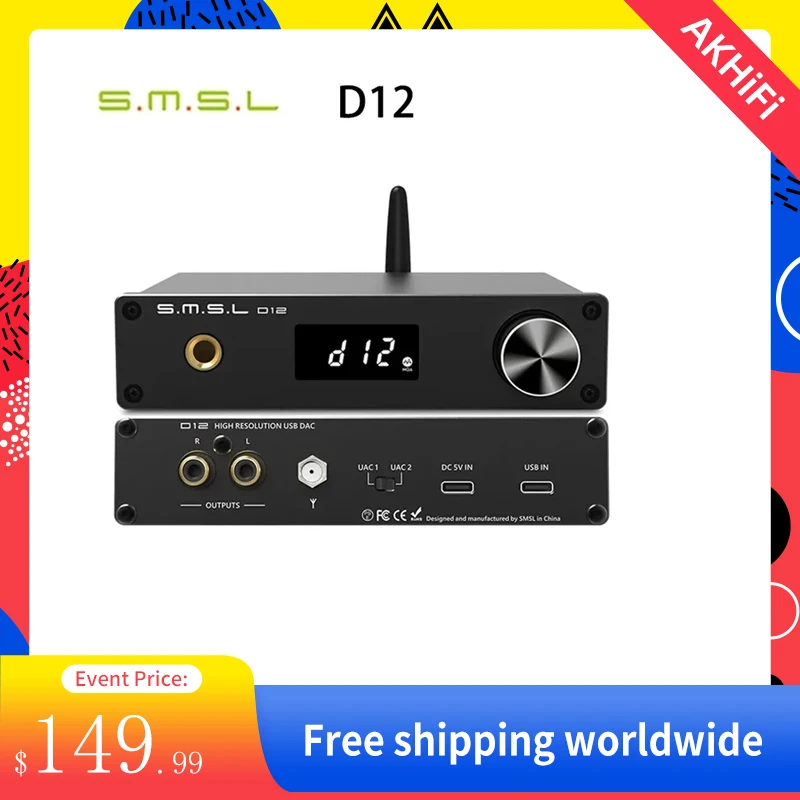 

SMSL D12 Ak4493s DAC Headphone Amplifier 6.35mm Output Bluetooth5.0 Dsd512 32Bit/768khz Ps5 Switch Support MQA DDHiFi DJ65A/B