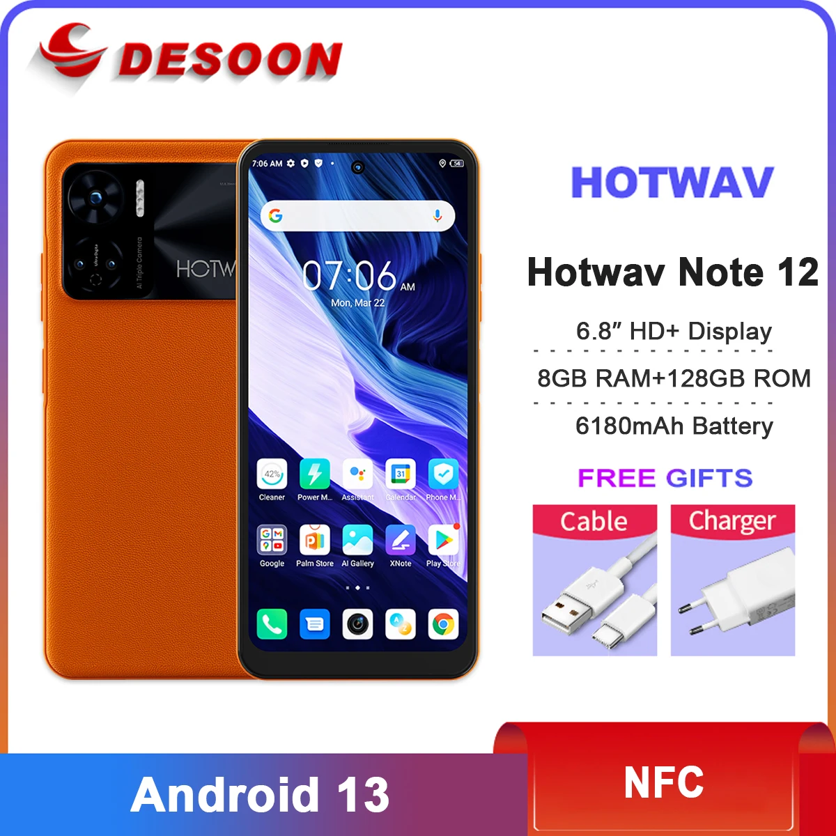 Hotwav Note 12 Phone 6.8'' HD+ Android 13 8GB+128GB Octa-Core Mobile Phone 48MP NFC 6180mAh 20W Charging Cell phone
Hotwav Note 12 Phone 6.8'' HD+ Android 13 8GB+128GB Octa-Core Mobile Phone 48MP NFC 6180mAh 20W Charging Cell phone