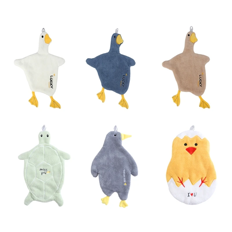 

Funny Cartoon Animal Duck for Turtle Penguin Chick Lovely Wipe Towel Super Absorbent Soft Coral Fleece Hanging Hands Dropship