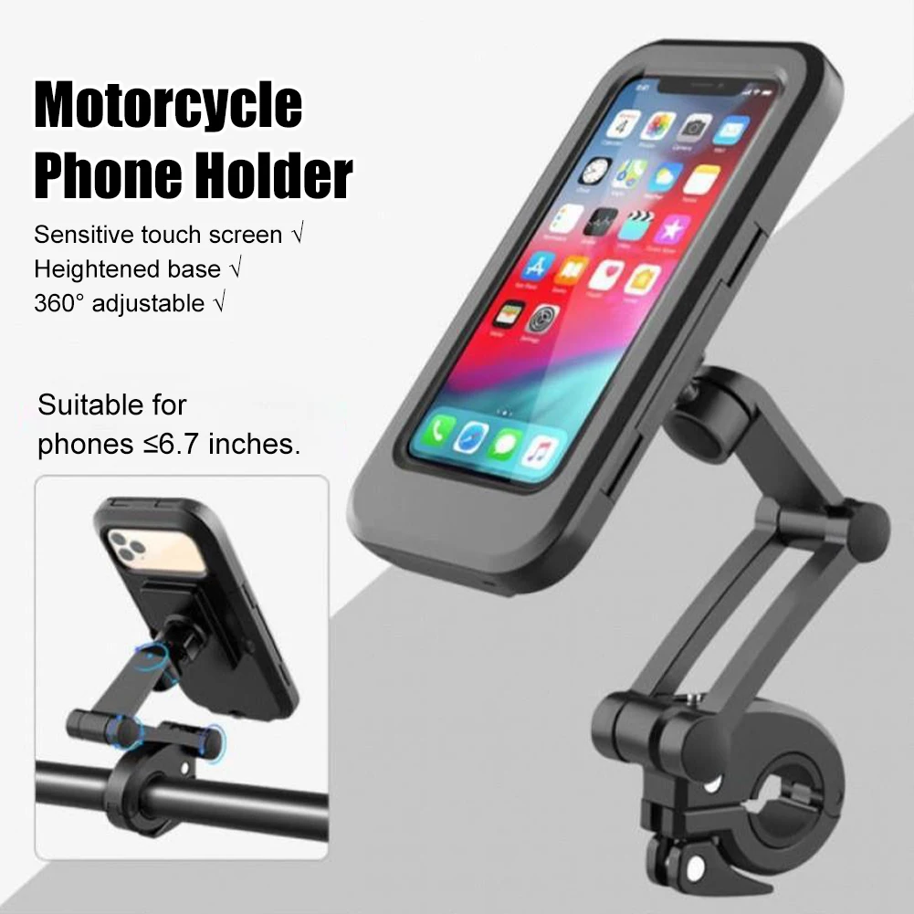 

Universal Motorcycle Phone Mount Waterproof Hard Shell Phone Case Holder 360° Adjustable Bike Cellphone Holder Up to 6.7 inches