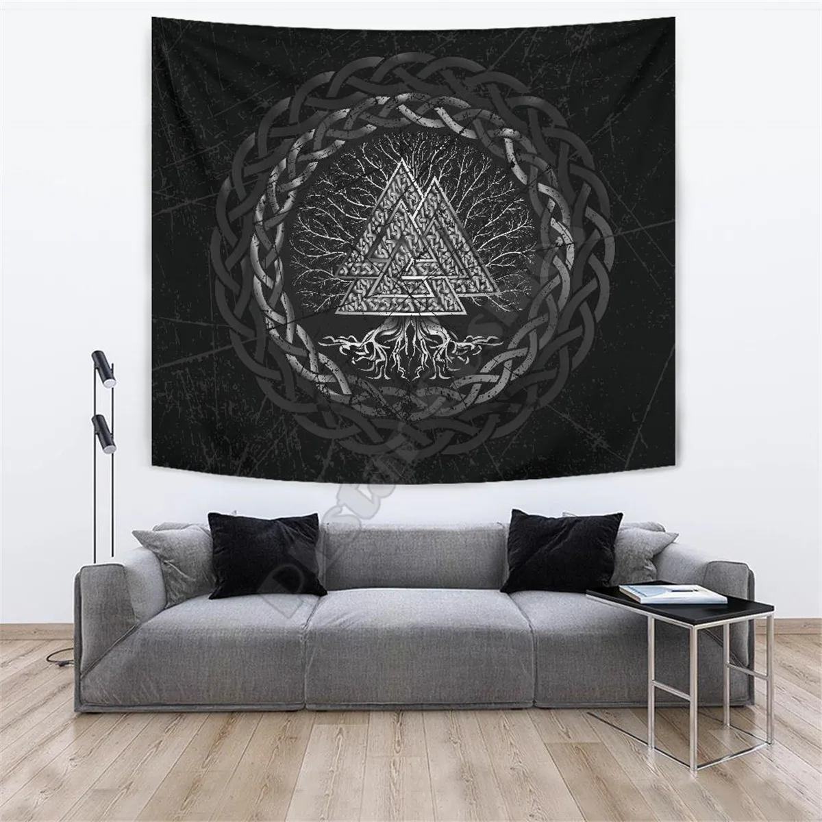 

Celtic Viking Style Tapestry Valknut and Tree of Life 3D Printed Tapestrying Rectangular Home Decor Wall Hanging Home Decoration