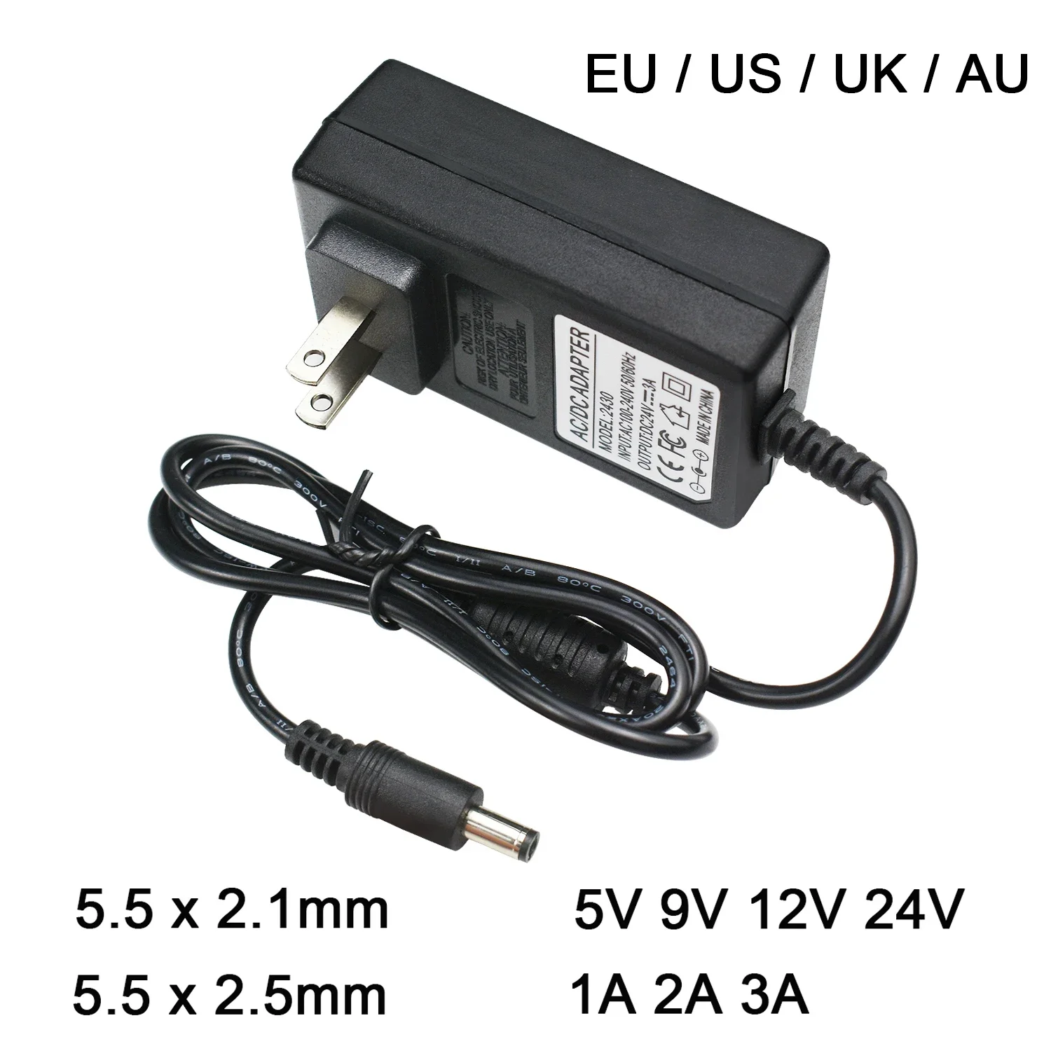 

AC110-240V To DC 5V 9V 12V 24V 1A 2A 3A Universal Power Adapter 5.5*2.1/2.5mm EU US AU UK Supply Charger for LED Strip Light TV