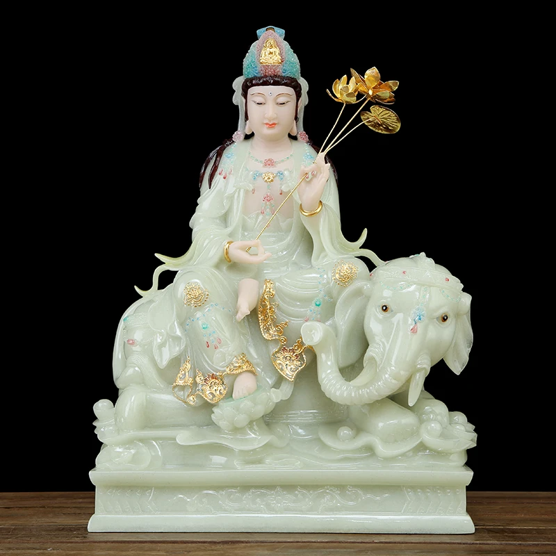 

Роскошная позолоченная Нефритовая фигурка Будды буддизм PU XIAN PUSA Samantabhadra Будда Азия дом магазин защита процветания скульптура