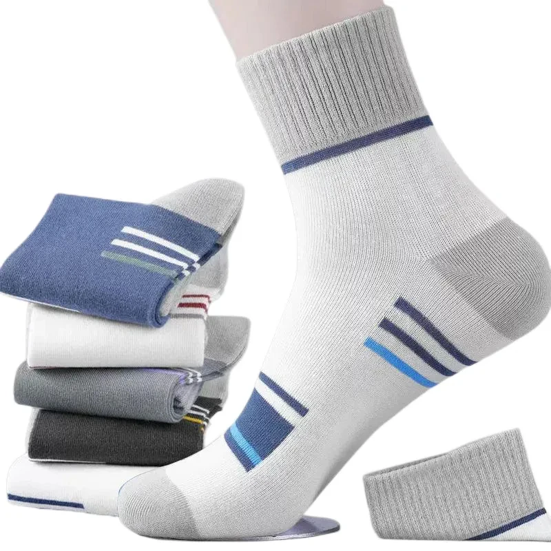 

5pairs Men's Pure Cotton Socks Spring Striped Casual Socks Men's Anti-odor Antibacterial Business Socks High Quality Sports Sock