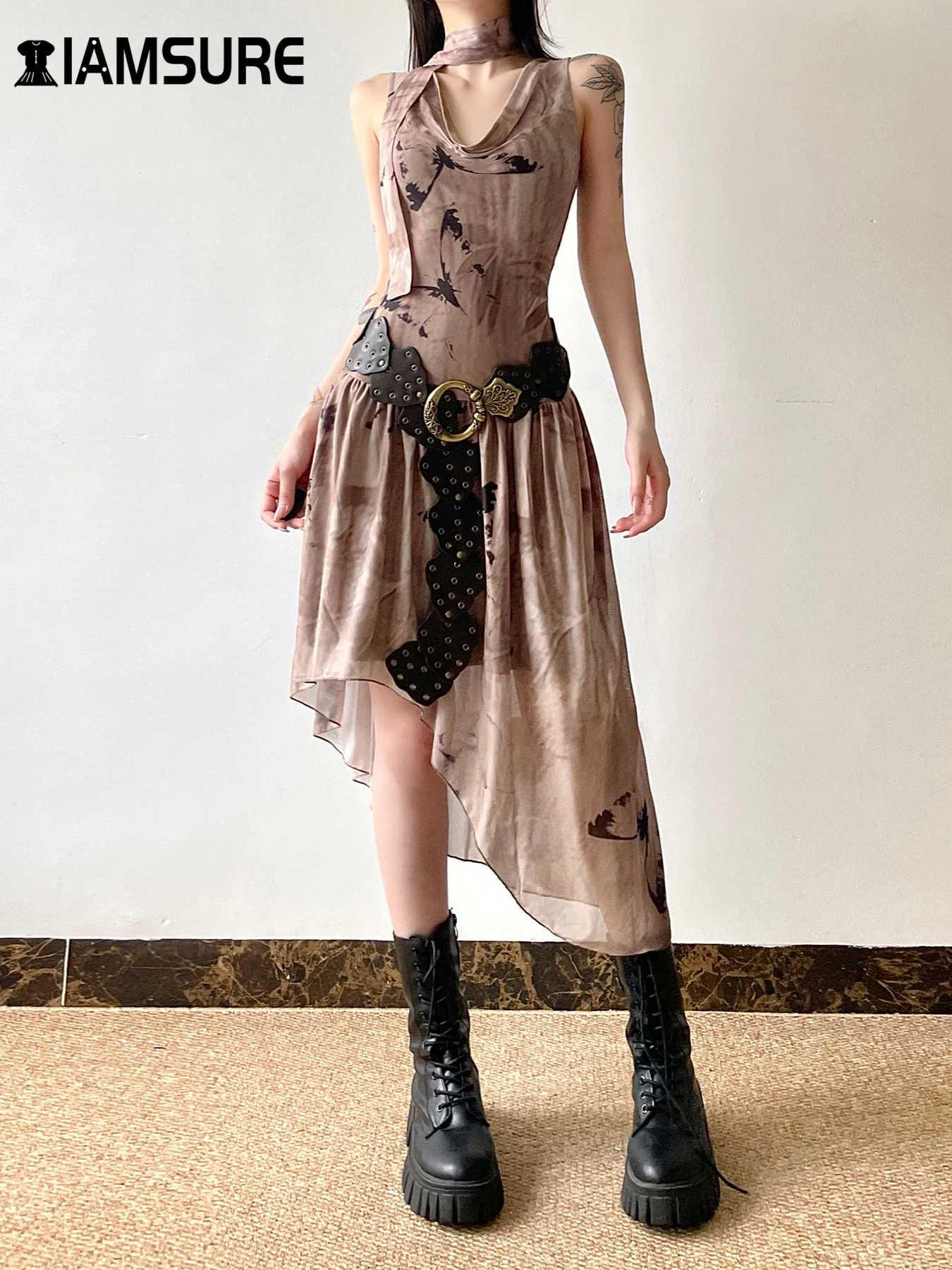 IAMSURE Waste Soil Style Slim Mesh A-Line Pleated Dress Vintage Printed V-Neck Sleeveless Midi Dresses For Women 2024 Summer
IAMSURE Waste Soil Style Slim Mesh A-Line Pleated Dress Vintage Printed V-Neck Sleeveless Midi Dresses For Women 2024 Summer
