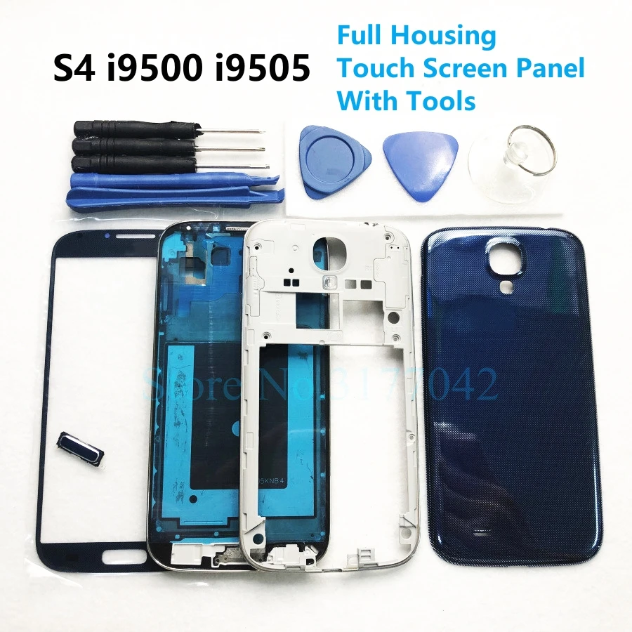 

Complete Parts Case For Samsung Galaxy S4 i9500 i9505 Front Screen Glass Lens Middle Frame Battery Back Door Rear Cover + Tools