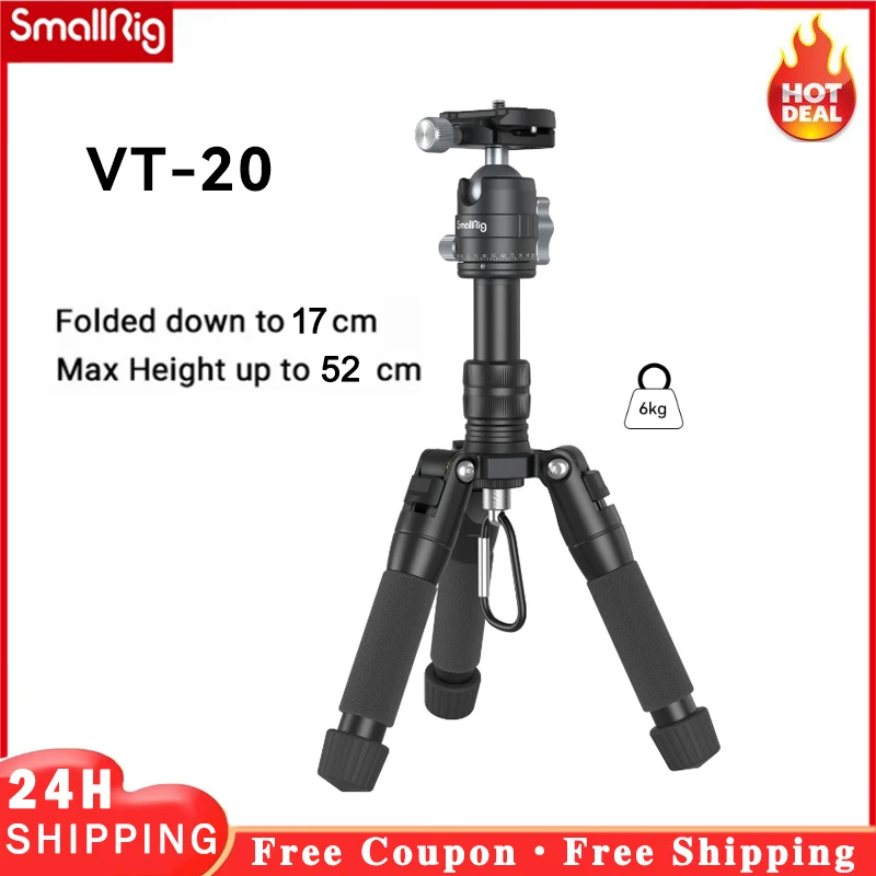 

SmallRig Max Loading 6kgs Lightweight Aluminum Mini Tripod VT-20 4289 for Camera Phone Foldable Height 17CM