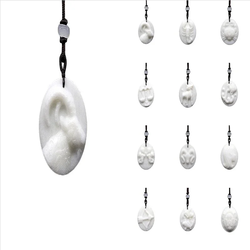 

Ожерелье с подвеской в виде зодиака из нефрита, мужское дизайнерское ожерелье с белым натуральным драгоценным камнем, китайские ювелирные изделия, амулет, подвески, винтажное ожерелье