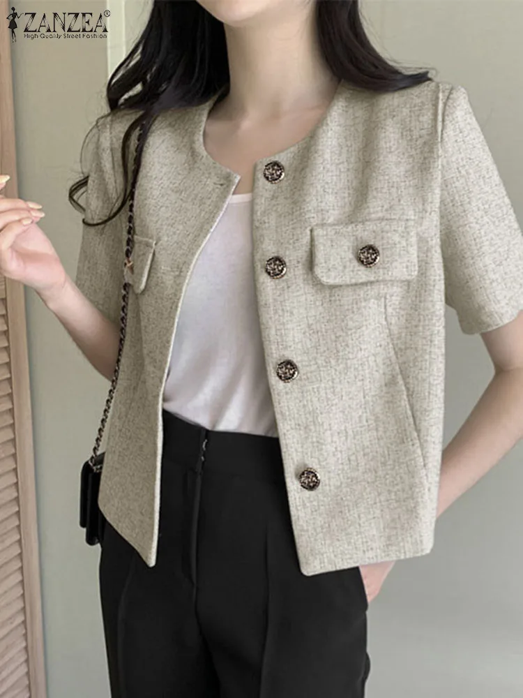Summer Short Sleeve Blazer Causal Work Tops ZANZEA Elegant Women Solid Blouse Vintage Shirt Female Blusas Oversize Short Coat
Summer Short Sleeve Blazer Causal Work Tops ZANZEA Elegant Women Solid Blouse Vintage Shirt Female Blusas Oversize Short Coat