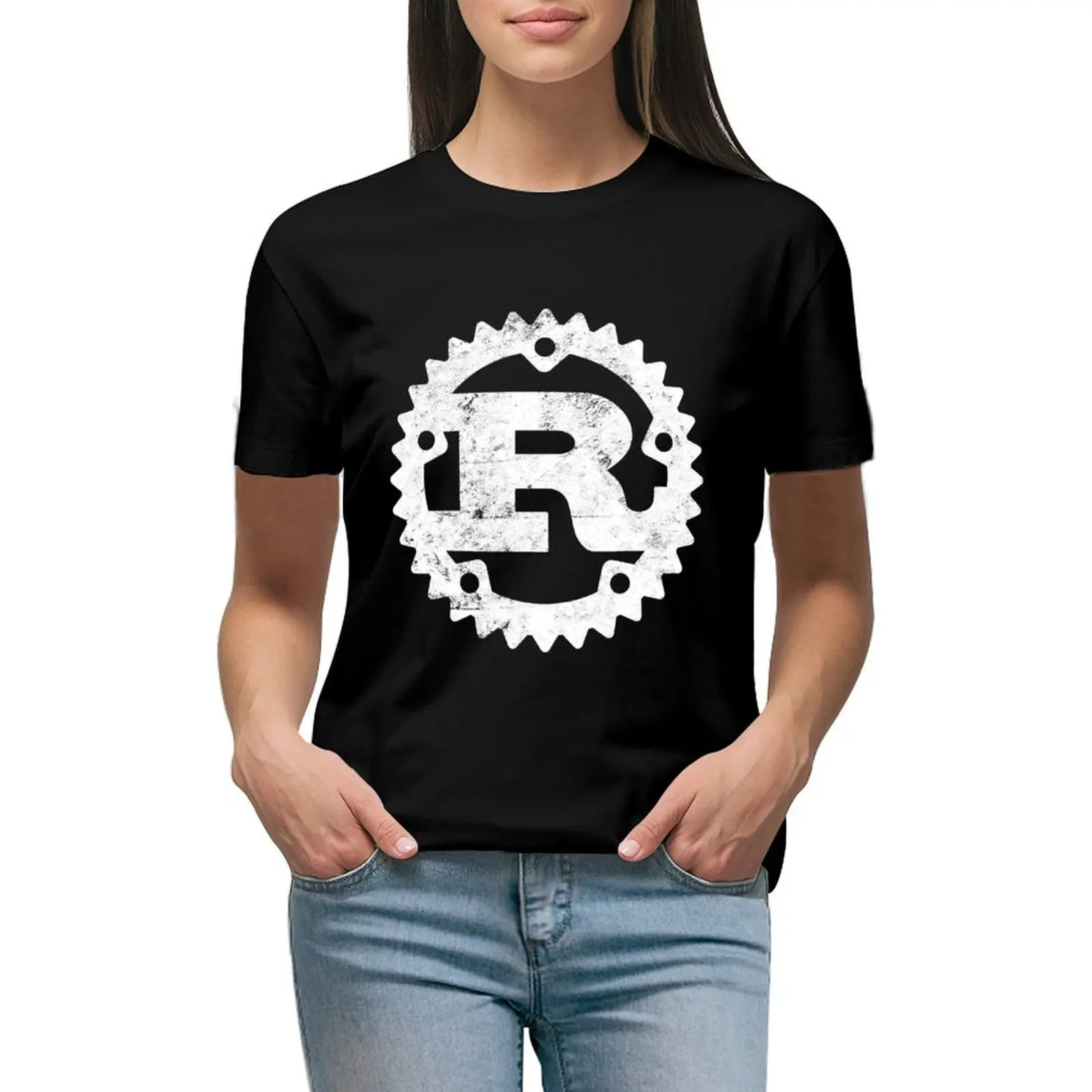 

Rust Programming logo print distressed T-shirt Short sleeve tee oversized woman t shirt