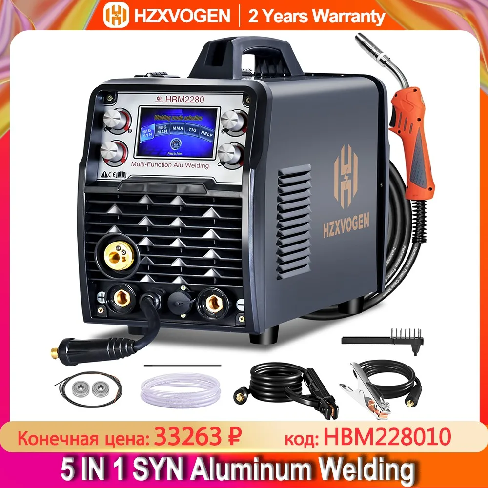 

HZXVOGEN 5 In 1 Gasless/Gas MIG ARC/MMA Tig HBM2280 Aluminium Synergy Semi-automatic Welding Machine Tools сварочный полуавтомат