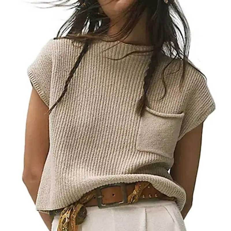 Mock Neck Sleeveless Sweater Loose and Sleeveless Polyester Pullover with Single Front Pocket Women's Tanks for Home Vacation 
Mock Neck Sleeveless Sweater Loose and Sleeveless Polyester Pullover with Single Front Pocket Women's Tanks for Home Vacation