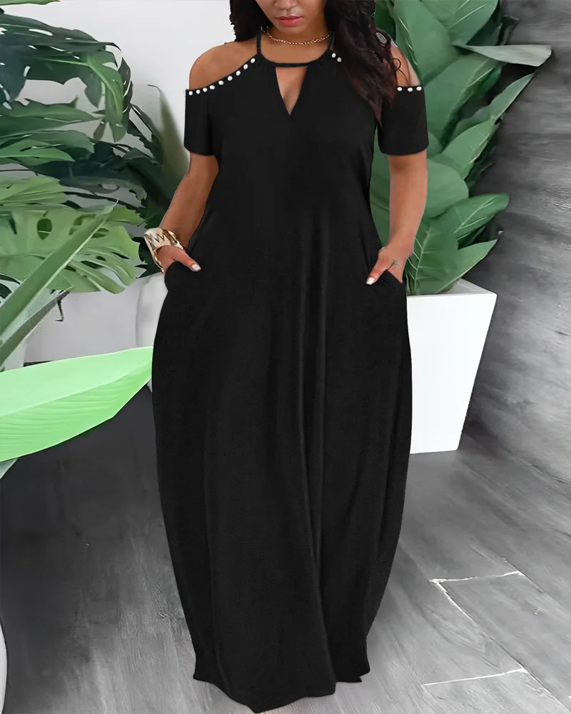 2023 Hot-Selling Beaded Cold Shoulder Pearls Decor Dress Women Cut Out Solid Color Floor Length Summer Pocket
2023 Hot-Selling Beaded Cold Shoulder Pearls Decor Dress Women Cut Out Solid Color Floor Length Summer Pocket