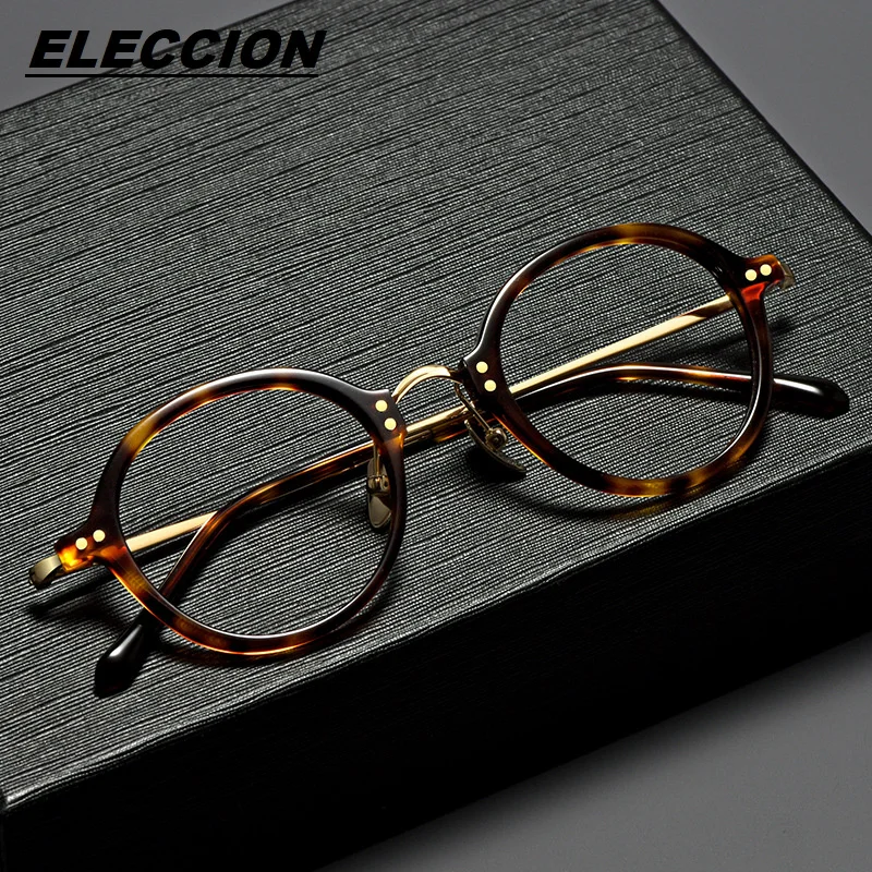 

Модная ацетатная оправа для очков ELECCION, мужские круглые очки для близорукости, оправы для очков по рецепту для женщин BT55003