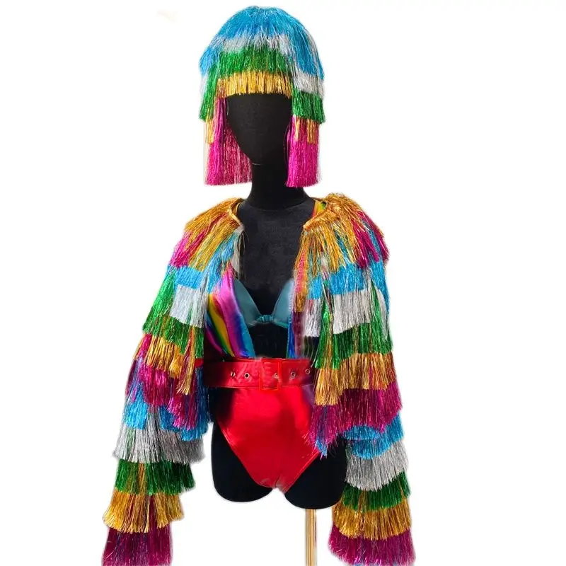 New Colorful Fringed Coat Headwear Rainbow Bodysuit Women Bar Nightclub Dj Ds Gogo Dancer Costume Pole Dance Festival Outfit Set
New Colorful Fringed Coat Headwear Rainbow Bodysuit Women Bar Nightclub Dj Ds Gogo Dancer Costume Pole Dance Festival Outfit Set