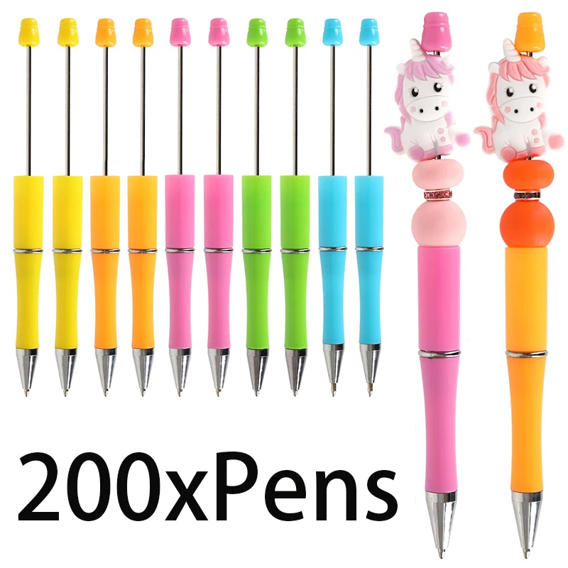 

200pcs Plastic Beadable Pens DIY Beads Pen Ballpoint Pen for Office School Birthday Party Gifts Decoration Party Favor