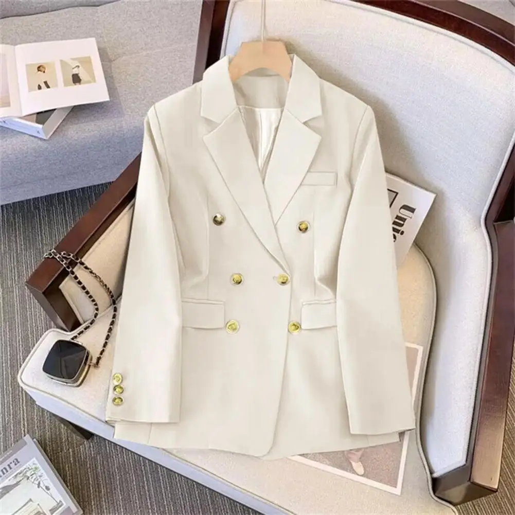 

Chic Blazer Woman Double Breatsed Lapel Loose Coat Slim Casual Jackets OL Commute Office Ladies Vintage Blazers Business Coat