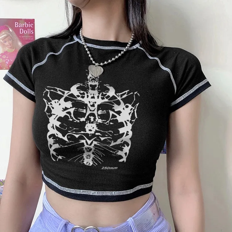 Aesthetic Skeleton Women's T-shirt Harajuku Y2K Black Sweet Girl Slim Skull Print Fun Vintage Graphic Clothes E-girl Crop Top
Aesthetic Skeleton Women's T-shirt Harajuku Y2K Black Sweet Girl Slim Skull Print Fun Vintage Graphic Clothes E-girl Crop Top