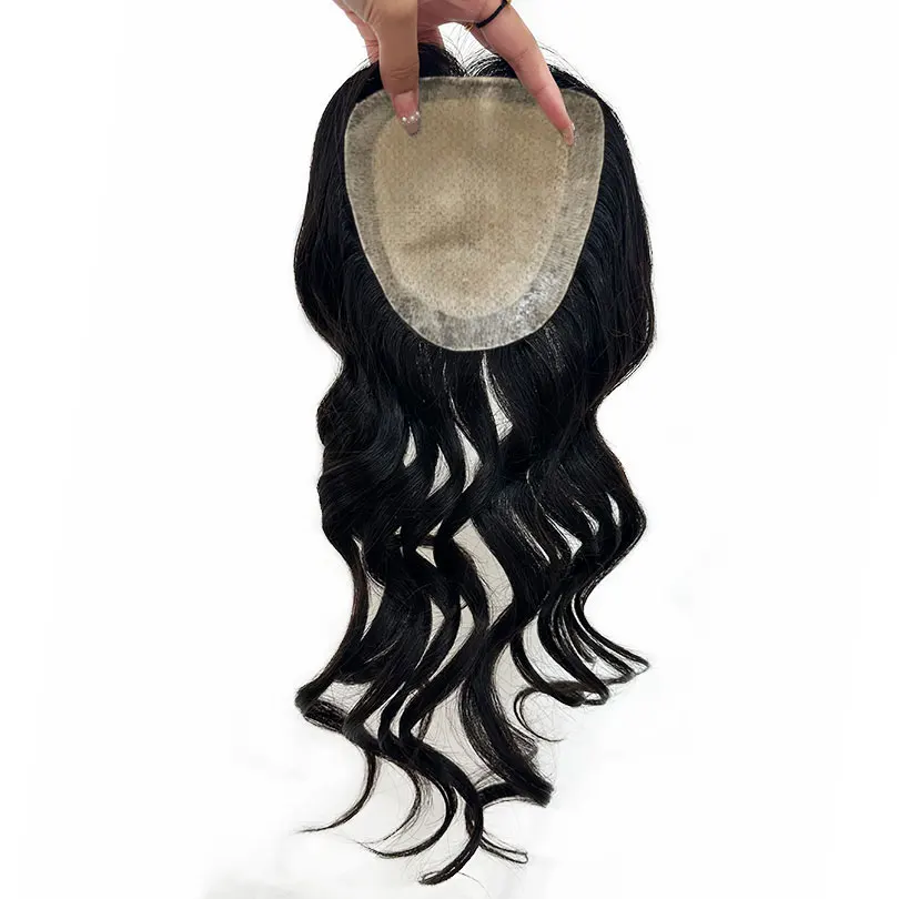 

Wavy 2cm PU Around Silk Base Women Topper with Clips Natural Scalp Top Virgin Hair Piece 12x13cm Natural Black 8-22inch