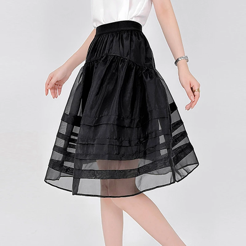 High waist Black Organza Skirt 2023 New Korean A-line Women Skirts Knee Length Casual Summer Skirt
High waist Black Organza Skirt 2023 New Korean A-line Women Skirts Knee Length Casual Summer Skirt