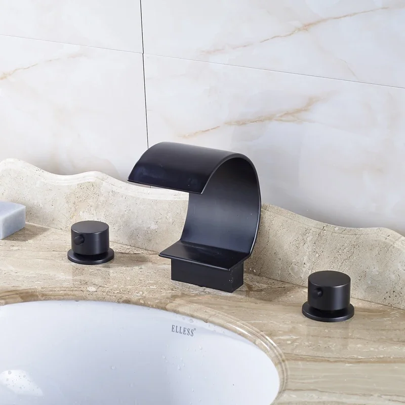 

Vidric широкий черный смеситель для ванной комнаты, устанавливаемый на раковину водопад, раковина, смесители для горячей и холодной воды с двойной ручкой