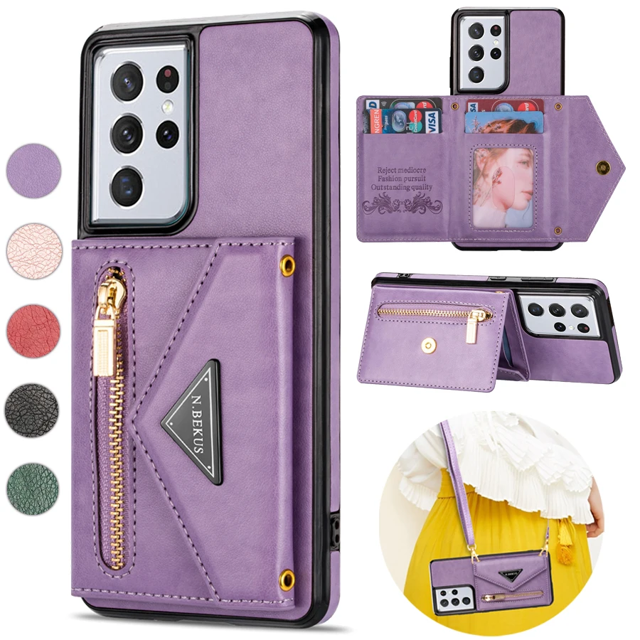 

Wallet Side Card Leather Case For Samsung Galaxy S23 Ultra S22 S21 Plus S20 FE A04s A12 A13 A51 A52 A53 A54 A72 Note 20 Ultra