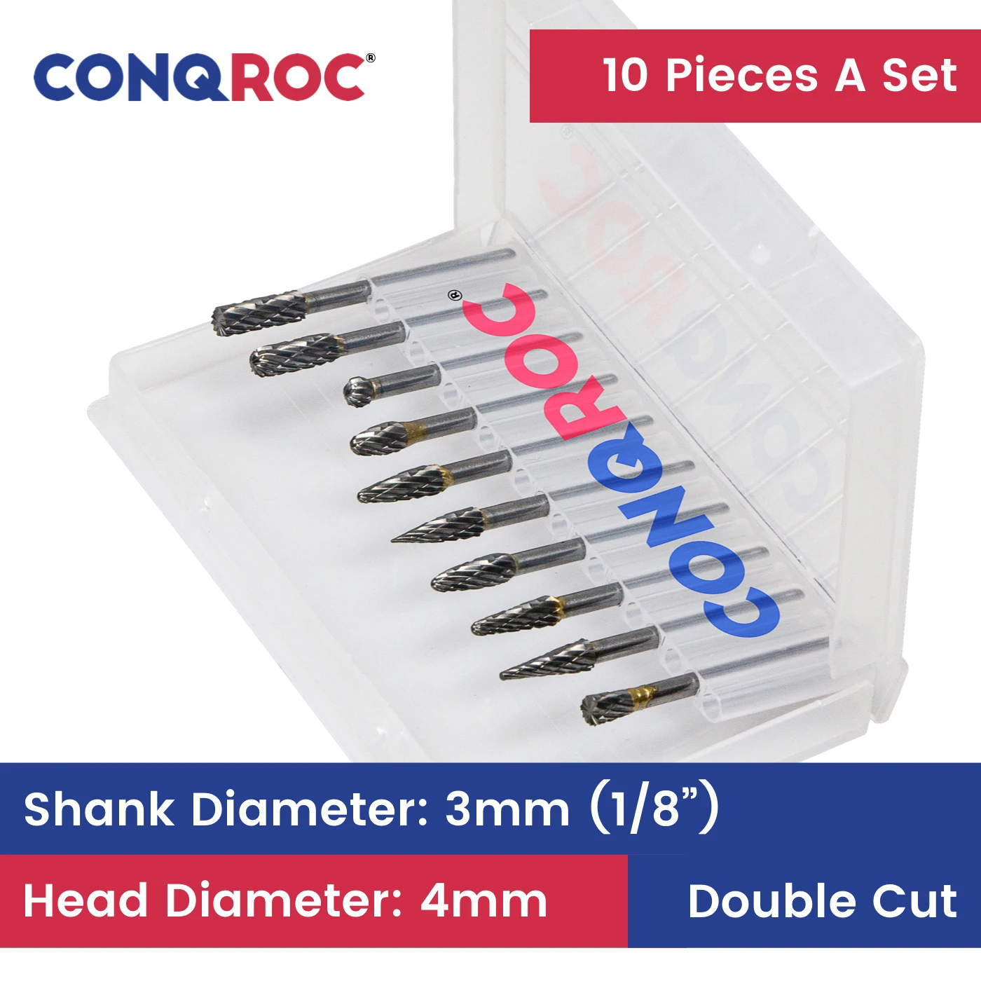 Rotary Burs Set 3mm(1/8" ) Shank Cutting Diameter-4mm 10-Different-Type Tungsten Carbide Double Cut Milling Cutters for Dremel
Rotary Burs Set 3mm(1/8" ) Shank Cutting Diameter-4mm 10-Different-Type Tungsten Carbide Double Cut Milling Cutters for Dremel