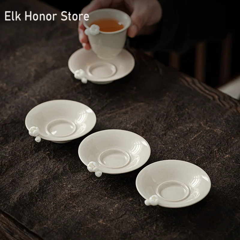 

2pc/set Plant Ash Hand-kneaded Flower Coaster Japanese Kung Fu Tea Set Insulation Pad Ceramic Tea Mat Saucer Tea Cup Holder Set