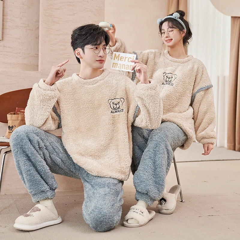 New Fleece Pajamas Flannel Couple Pajamas Women's Winter Thick Fleece Men Warm Solid Loose Long-sleeved Trousers Home Clothing
New Fleece Pajamas Flannel Couple Pajamas Women's Winter Thick Fleece Men Warm Solid Loose Long-sleeved Trousers Home Clothing