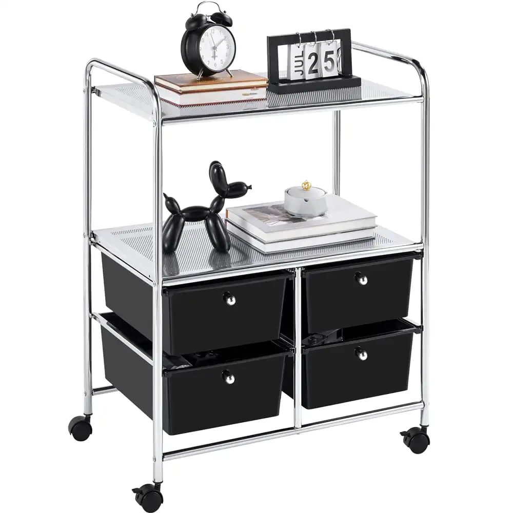 Easyfashion Rolling Storage Cart with 4 Drawers & 2 Shelves Storage Trolley On Wheels for Home Office School Salon, Black
Easyfashion Rolling Storage Cart with 4 Drawers & 2 Shelves Storage Trolley On Wheels for Home Office School Salon, Black