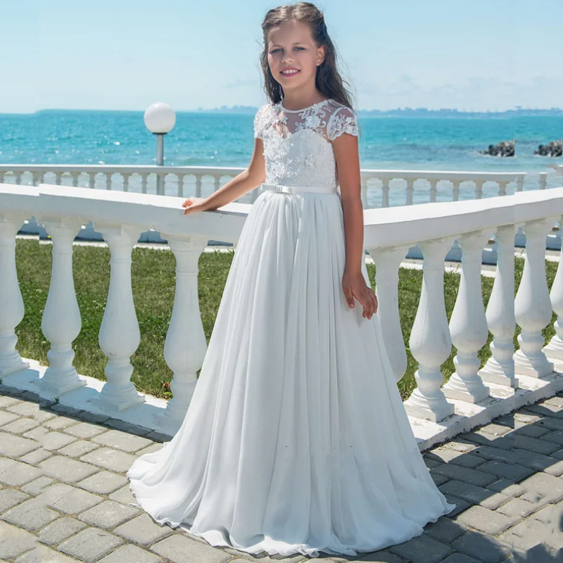 Flower Girl Dresses White Chiffon Lace Patterned Embroidery Short Sleeve For Wedding Birthday Party First Communion Gowns
Flower Girl Dresses White Chiffon Lace Patterned Embroidery Short Sleeve For Wedding Birthday Party First Communion Gowns