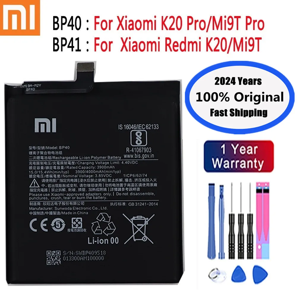 

2024 Years 100% Original Battery BP41 BP40 For Xiaomi Redmi K20 Pro Mi 9T Pro Mi9T K20Pro 4000mAh Phone Battery Bateria + Tools