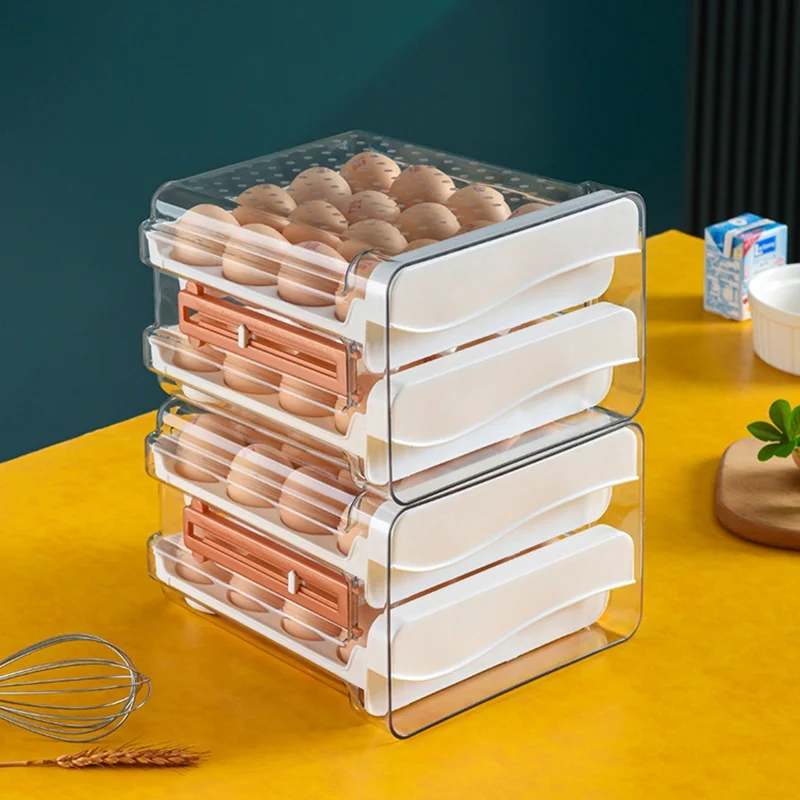 

Органайзер для яиц для холодильника с временной шкалой, вместительный прозрачный держатель для хранения яиц, составной 2-Ярусный ящик для яиц
