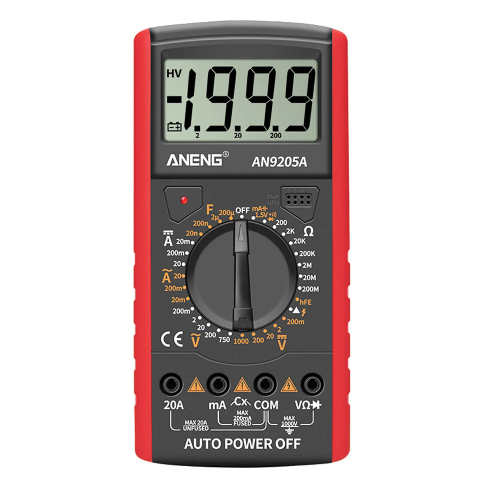 ANENG DT9205A Digital Multimeter AC/DC Transistor Tester Electrical NCV Test Meter Profesional Analog Auto Range Electrical
ANENG DT9205A Digital Multimeter AC/DC Transistor Tester Electrical NCV Test Meter Profesional Analog Auto Range Electrical